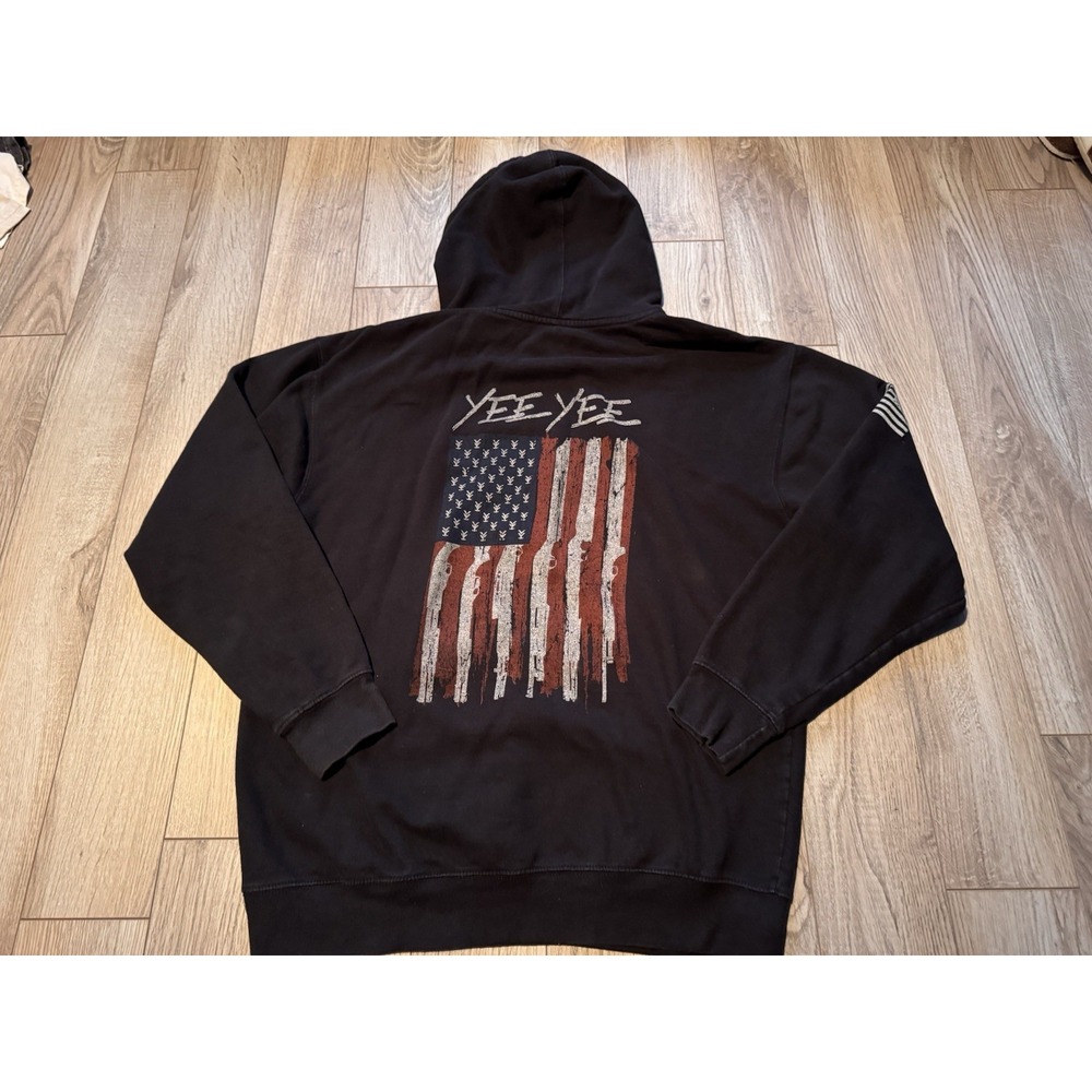 Yee Yee‎ Apparel Mens Black American Flag Rifle Graphic Hoodie Sweatshirt Large